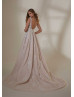 Deep V Neck Beaded Lace Tulle Tie Back Slit Wedding Dress